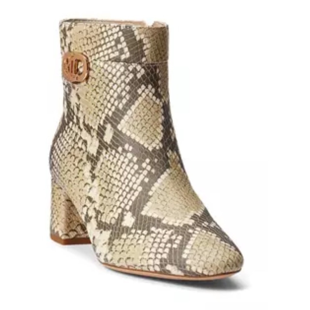 Lauren Ralph Lauren Womens Bootie Farro Heeled Pointed Toe Snake Print
